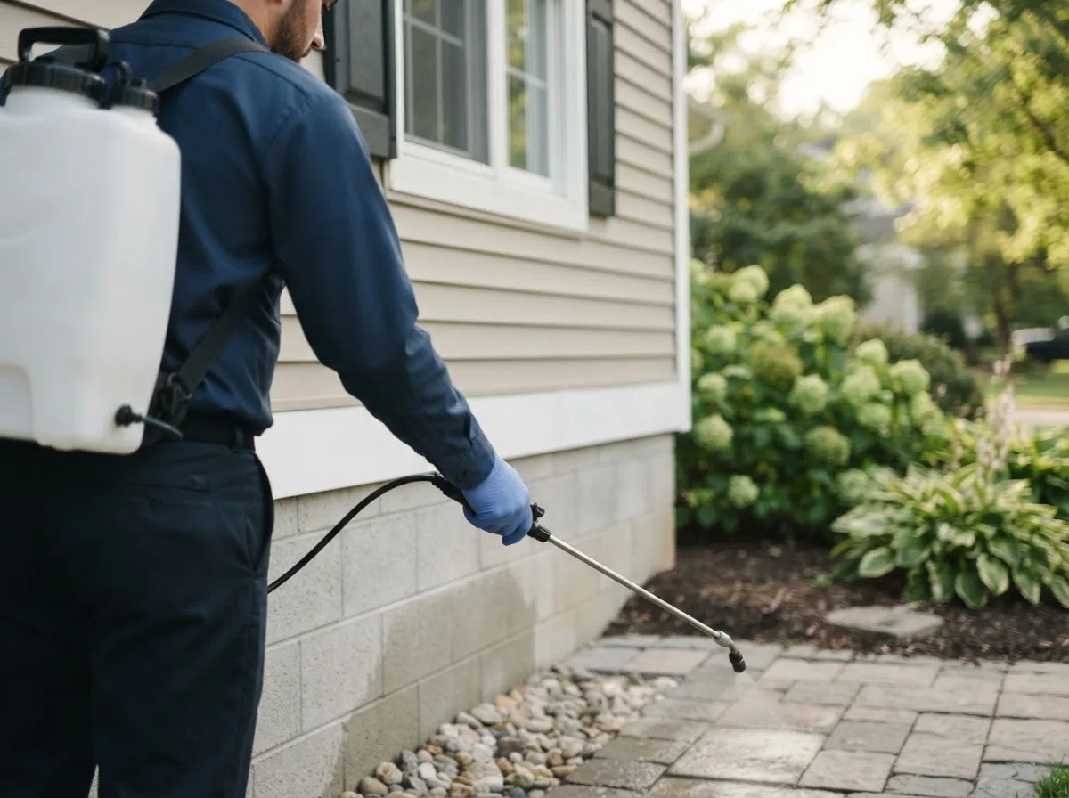 Pest control technician inspecting a home in Warnerville, NY